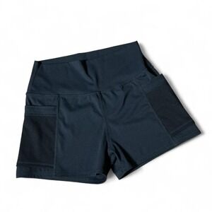 STACK Womens High Waisted Athletic Tennis Shorts Black Mesh Pockets Size L